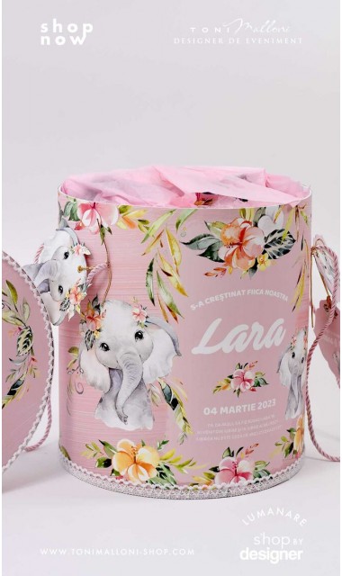 Trusou de botez cu elefantica si flori tropicale Elephant Baby Girl 2